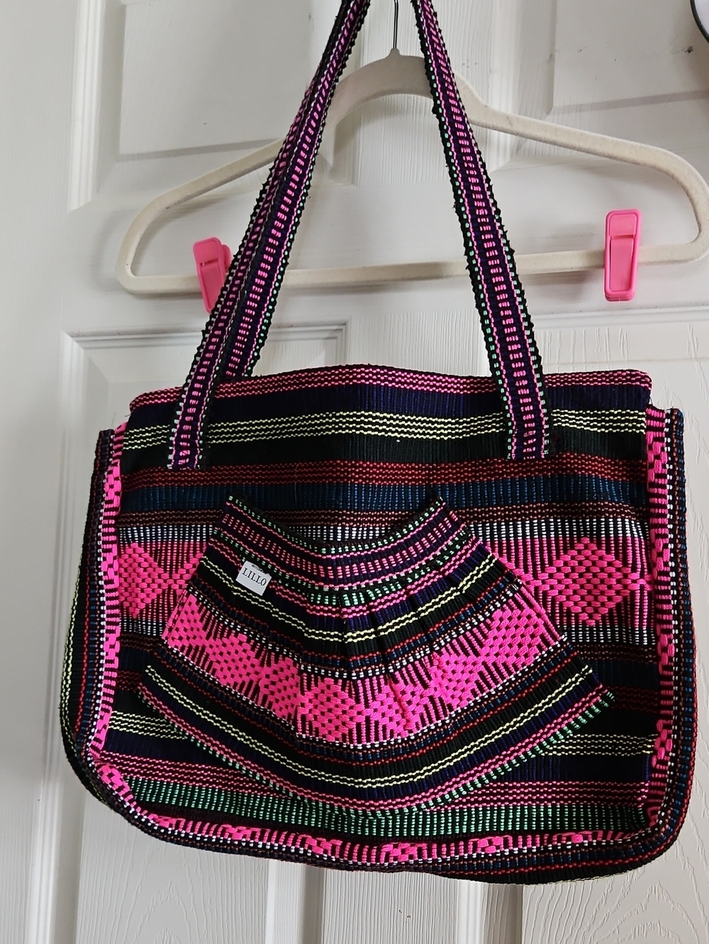 Hot Pink & Black Woven Tote Bag